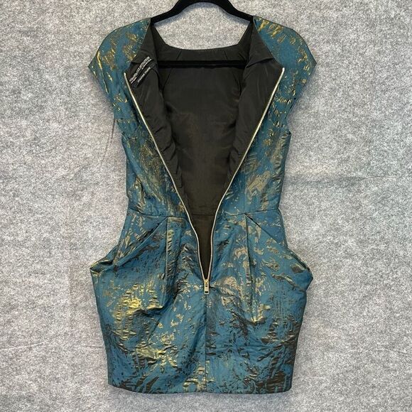 ALL SAINTS Dress Size 4 Opulence Teal Bronze Jacquard Cap Sleeve Cocktail Mini - Picture 16 of 16